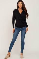 Black Long Sleeve Wrap Nursing Top