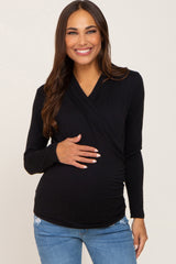 Black Long Sleeve Wrap Maternity Nursing Top