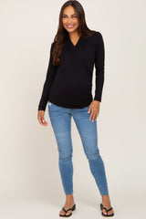 Black Long Sleeve Wrap Maternity Nursing Top