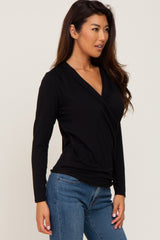 Black Long Sleeve Wrap Nursing Top