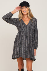 Black Printed V-Neck Long Sleeve Maternity Dress