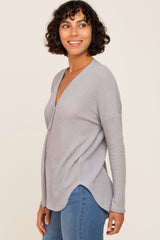 Heather Grey Waffle Knit Button Down Top