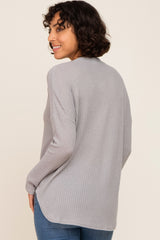 Heather Grey Waffle Knit Button Down Top