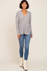 Heather Grey Waffle Knit Button Down Top