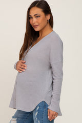 Heather Grey Waffle Knit Button Down Maternity Top