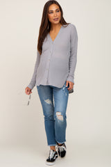 Heather Grey Waffle Knit Button Down Maternity Top