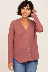 Mauve Waffle Knit Button Down Maternity Top