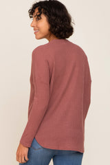 Mauve Waffle Knit Button Down Top