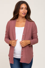 Mauve Waffle Knit Button Down Maternity Top