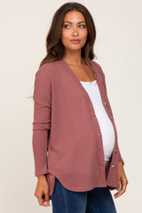 Mauve Waffle Knit Button Down Maternity Top