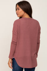 Mauve Waffle Knit Button Down Maternity Top