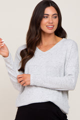 Heather Grey Ribbed Speckled Maternity Long Sleeve Top