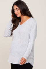 Heather Grey Ribbed Speckled Maternity Long Sleeve Top