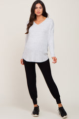 Heather Grey Ribbed Speckled Maternity Long Sleeve Top