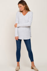 Heather Grey Ribbed Speckled Long Sleeve Top