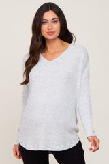 Heather Grey Ribbed Speckled Maternity Long Sleeve Top