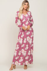 Mauve Floral Button Front Maxi Dress