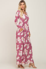 Mauve Floral Button Front Maxi Dress