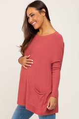 Dark Pink Pocketed Dolman Maternity Top