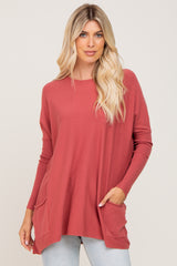 Dark Pink Pocketed Dolman Maternity Top