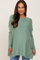 Light Olive Pocketed Dolman Maternity Top