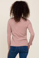 Mauve Ribbed Ruffle Neck Long Sleeve Top