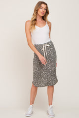 Olive Animal Print Front Tie Accent Skirt