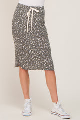 Olive Animal Print Front Tie Accent Skirt