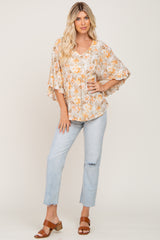 Sage Floral Short Ruffle Sleeve Blouse