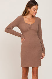 Mocha Ribbed Sweetheart Neck Dress