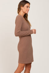 Mocha Ribbed Sweetheart Neck Dress