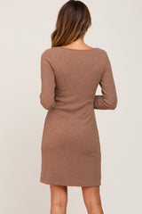 Mocha Ribbed Sweetheart Neck Dress