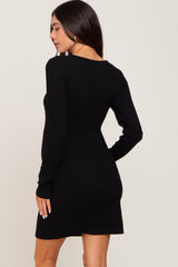 Black Ribbed Sweetheart Neck Maternity Dress