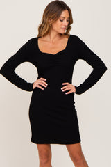 Black Ribbed Sweetheart Neck Maternity Dress