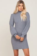 Heather Grey Mock Neck Puff Sleeve Maternity Sweater Dress