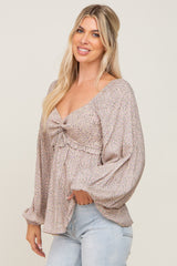 Beige Ditsy Floral Sweetheart Long Sleeve Top