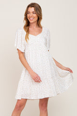 White Coral Floral Sweetheart Neckline Maternity Dress