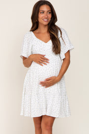 Light Blue Floral Sweetheart Neckline Maternity Dress