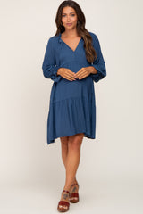 Navy Dotted Tiered Maternity Dress