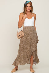 Olive Floral Ruffle Wrap Skirt