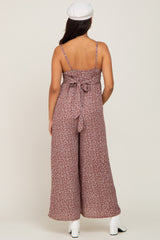 Rust Floral Sleeveless Back Tie Maternity Jumpsuit