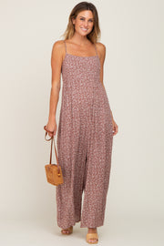 Rust Floral Sleeveless Back Tie Jumpsuit