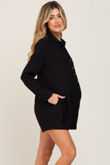 Black Collared Button Front Maternity Romper