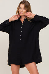 Black Collared Button Front Romper