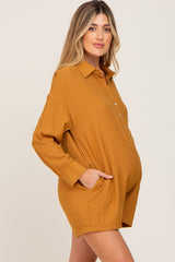 Camel Collared Button Front Maternity Romper