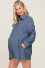 Blue Collared Button Front Maternity Romper