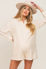 Ivory Collared Button Front Maternity Romper