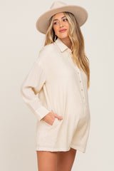 Ivory Collared Button Front Maternity Romper