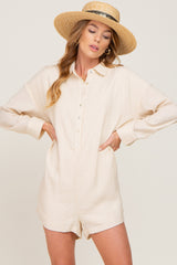 Ivory Collared Button Front Maternity Romper