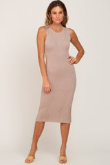 Taupe Cable Knit Maternity Midi Dress